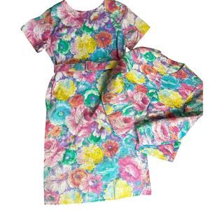 Vintage Margaret Smith Dress Jacket Set Outfit Pastel Floral Easter 10 Belt 60s